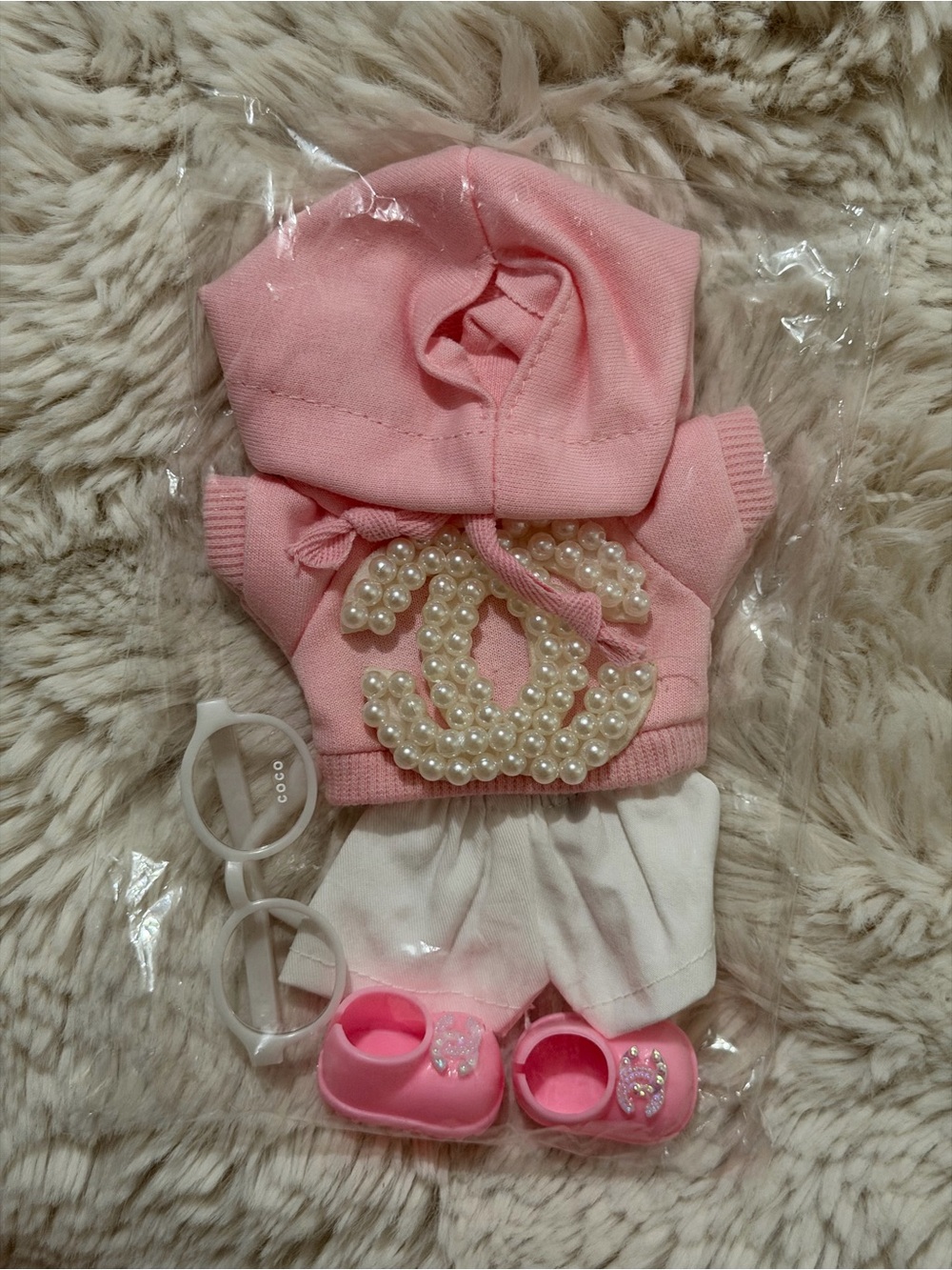Pink Pearl-Embellished Hoodie Set for 15-17cm dolls outfit
